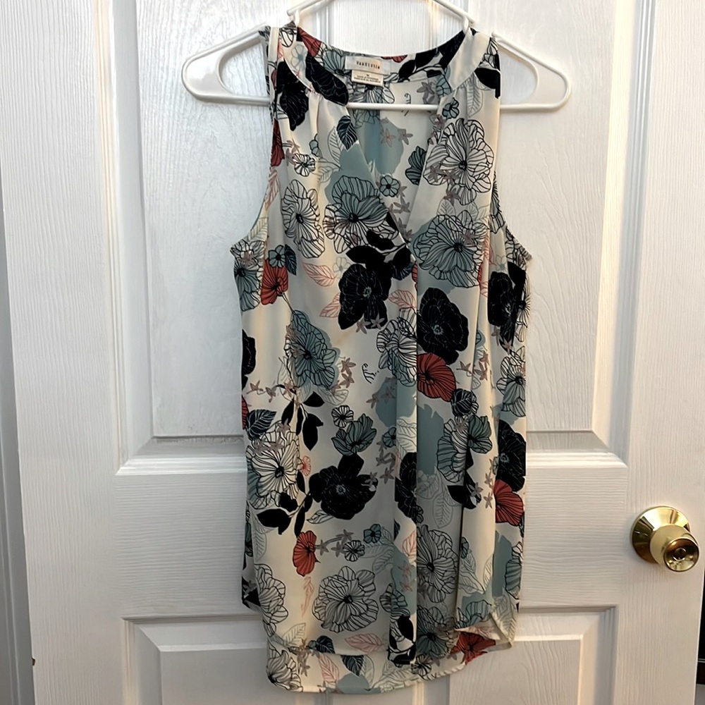 Floral tank blouse with blue and pink flowers